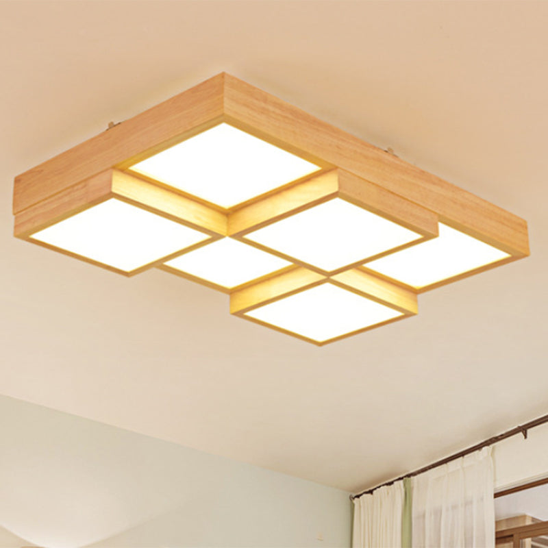 Minimalist Wooden LED Flush Mount Ceiling Light for Living Room - Check Flush Fixture