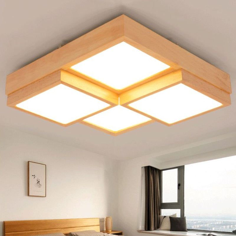 Minimalist Wooden LED Flush Mount Ceiling Light for Living Room - Check Flush Fixture