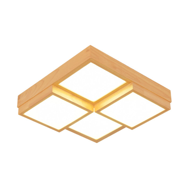 Minimalist Wooden LED Flush Mount Ceiling Light for Living Room - Check Flush Fixture