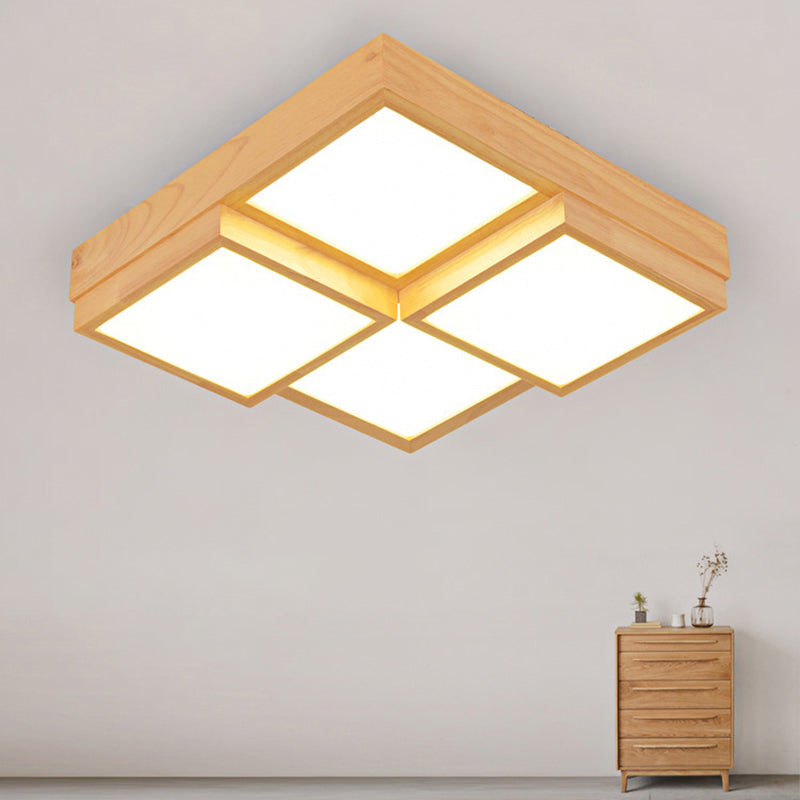 Minimalist Wooden LED Flush Mount Ceiling Light for Living Room - Check Flush Fixture