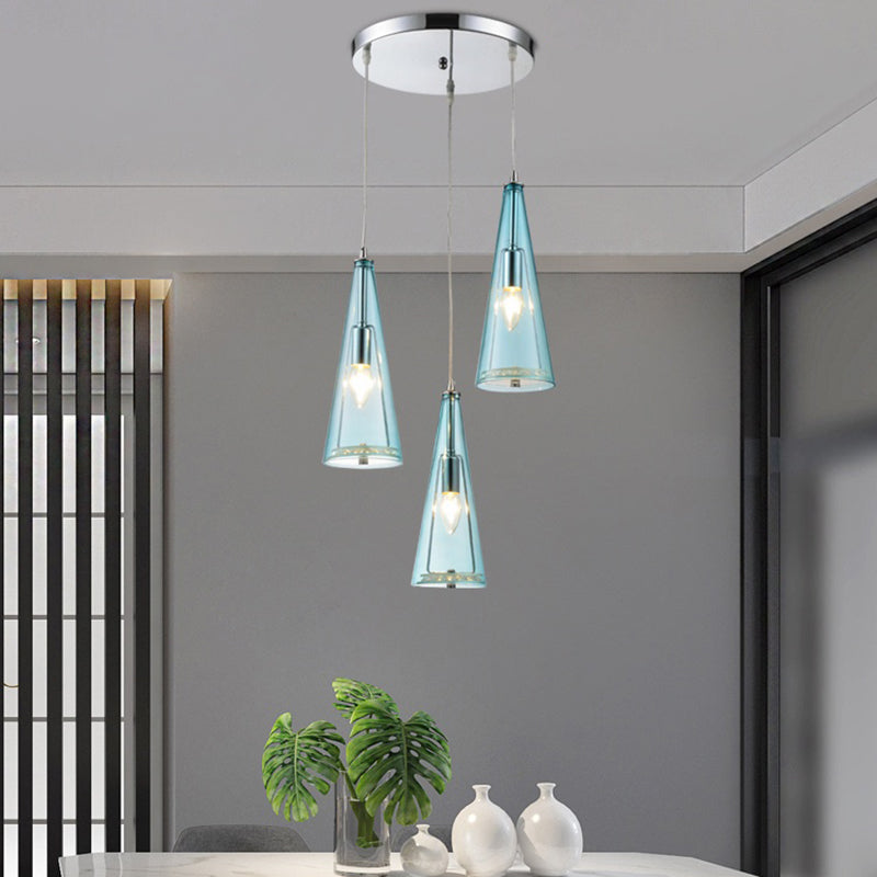 Modernist Conical Glass Pendant Light - 3-Head Multi-Light Hanging Ceiling Fixture For Dining Room