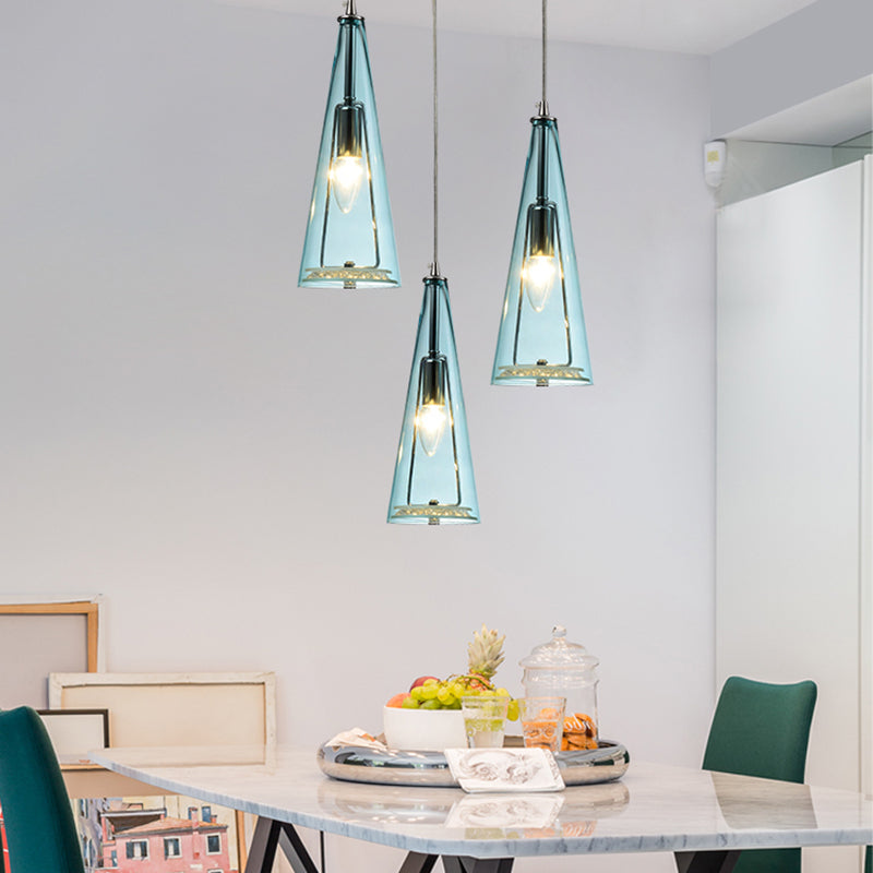 Modernist Conical Glass Pendant Light - 3-Head Multi-Light Hanging Ceiling Fixture For Dining Room