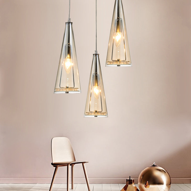 Modernist Conical Glass Pendant Light - 3-Head Multi-Light Hanging Ceiling Fixture For Dining Room