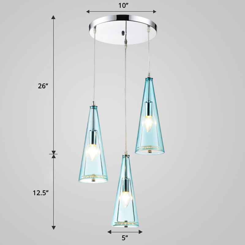 Modernist Conical Glass Pendant Light - 3-Head Multi-Light Hanging Ceiling Fixture For Dining Room