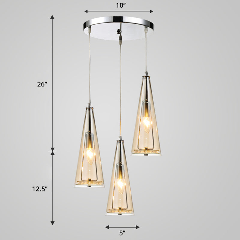 Modernist Conical Glass 3-Light Pendant - Ideal for Dining Room Ceiling