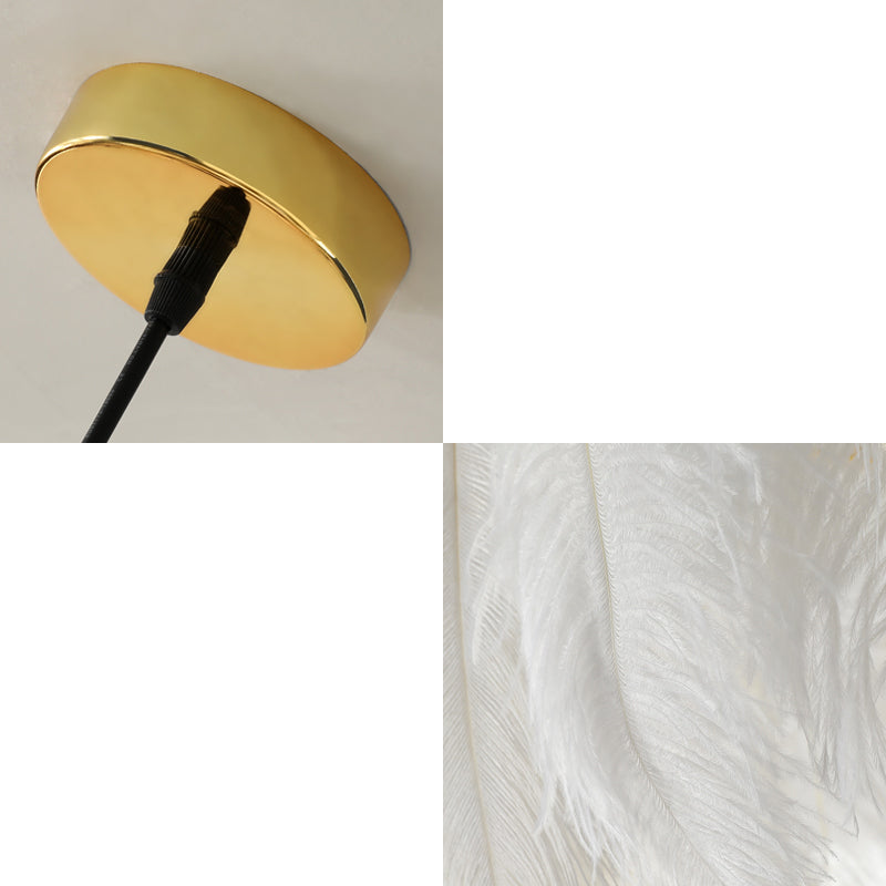Nordic Goose Feather Round Pendant Lamp White Suspended 1-Bulb Fixture For Bedroom Lighting
