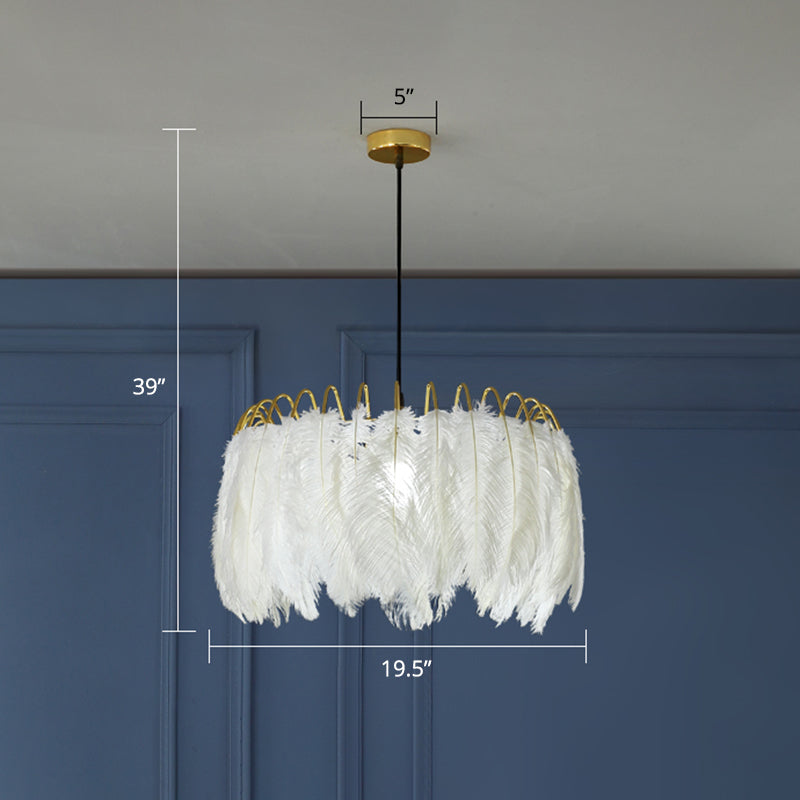 Nordic Style Goose Feather Pendant Lamp - White 1-Bulb Fixture for Bedroom