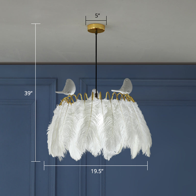 Nordic Style Goose Feather Pendant Lamp - White 1-Bulb Fixture for Bedroom