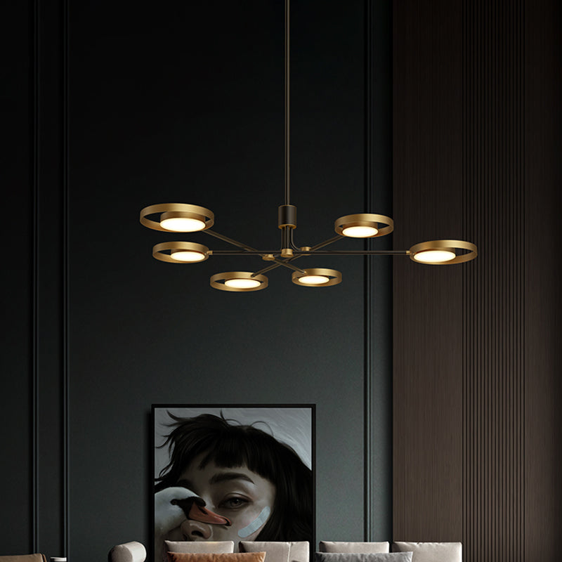Postmodern Brass Molecular Hanging Lamp with LED, Metal Chandelier, and Acrylic Diffuser