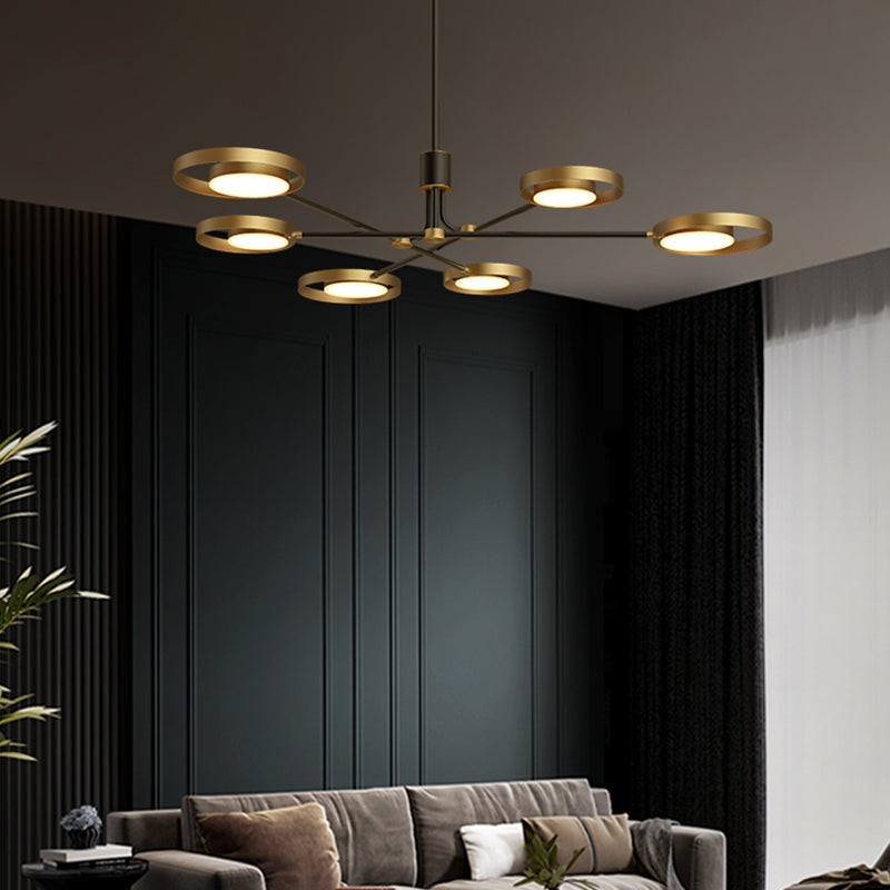 Postmodern Brass Molecular Hanging Lamp with LED, Metal Chandelier, and Acrylic Diffuser