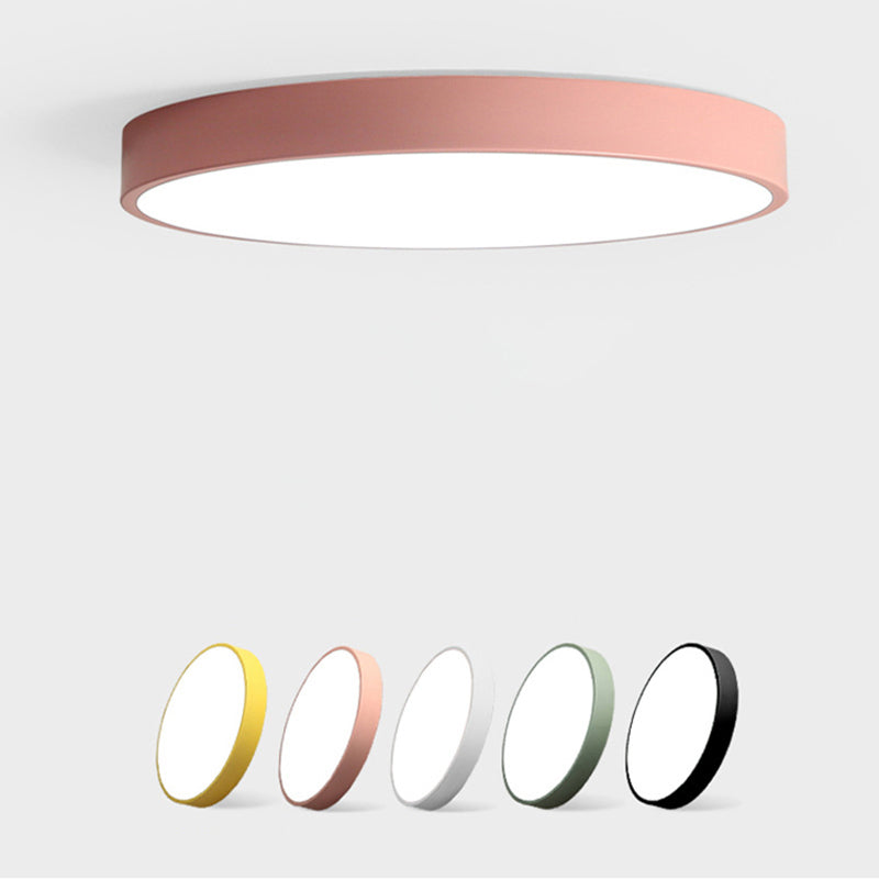 Ultrathin Round Flush Mount LED Ceiling Light for Child's Room - Macaron Metal Finish