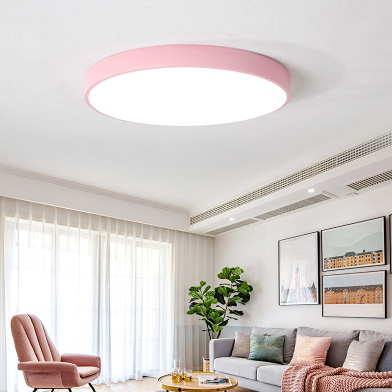 Ultrathin Round Flush Mount LED Ceiling Light for Child's Room - Macaron Metal Finish
