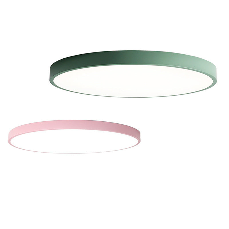 Ultrathin Round Flush Mount LED Ceiling Light for Child's Room - Macaron Metal Finish