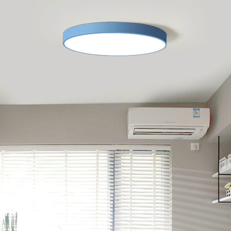 Ultrathin Round Flush Mount LED Ceiling Light for Child's Room - Macaron Metal Finish