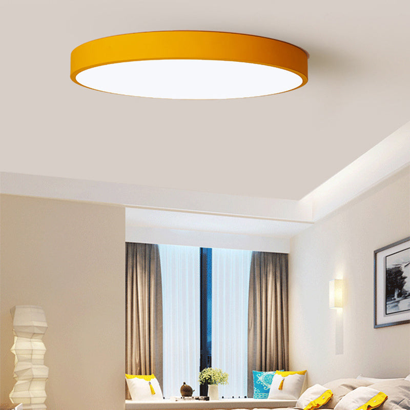 Ultrathin Round Flush Mount LED Ceiling Light for Child's Room - Macaron Metal Finish