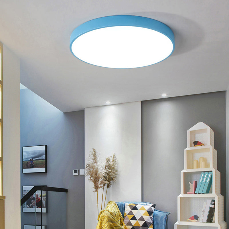 Ultrathin Round Flush Mount LED Ceiling Light for Child's Room - Macaron Metal Finish