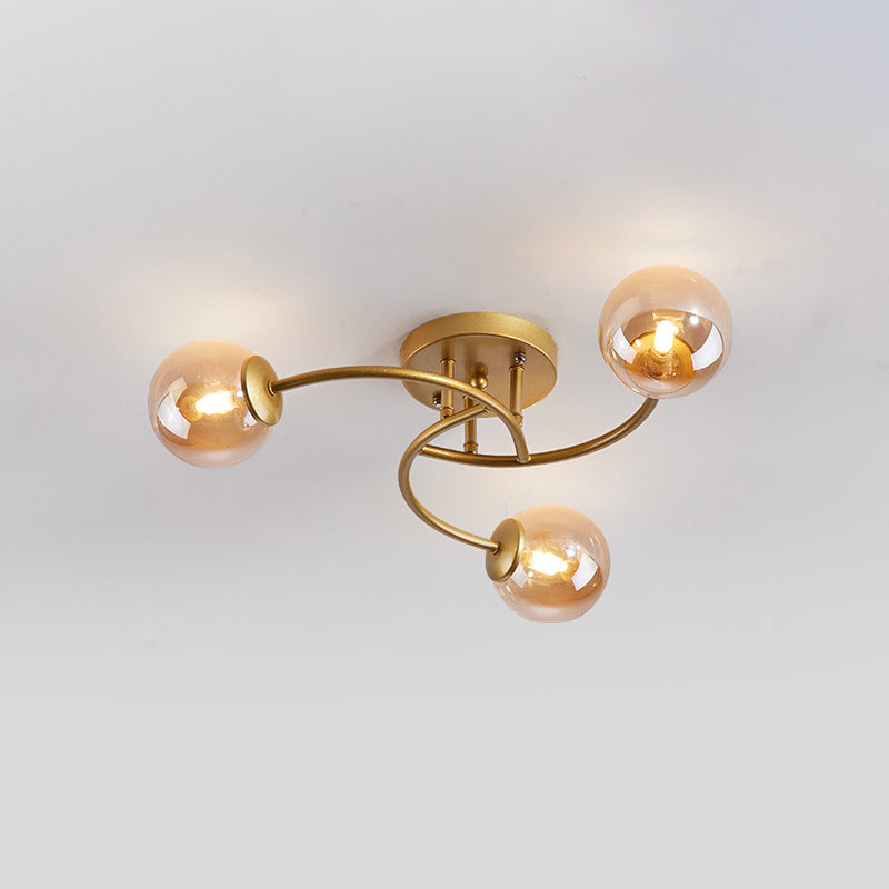 Plafonnier semi-encastré moderne en métal tourbillonné avec abat-jour en boule de verre