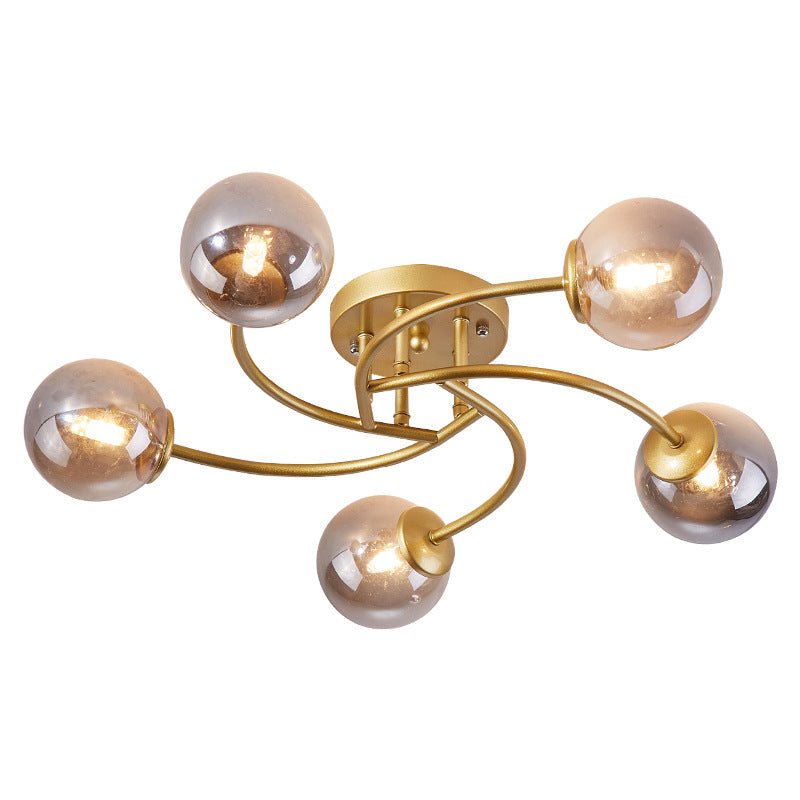 Plafonnier semi-encastré moderne en métal tourbillonné avec abat-jour en boule de verre