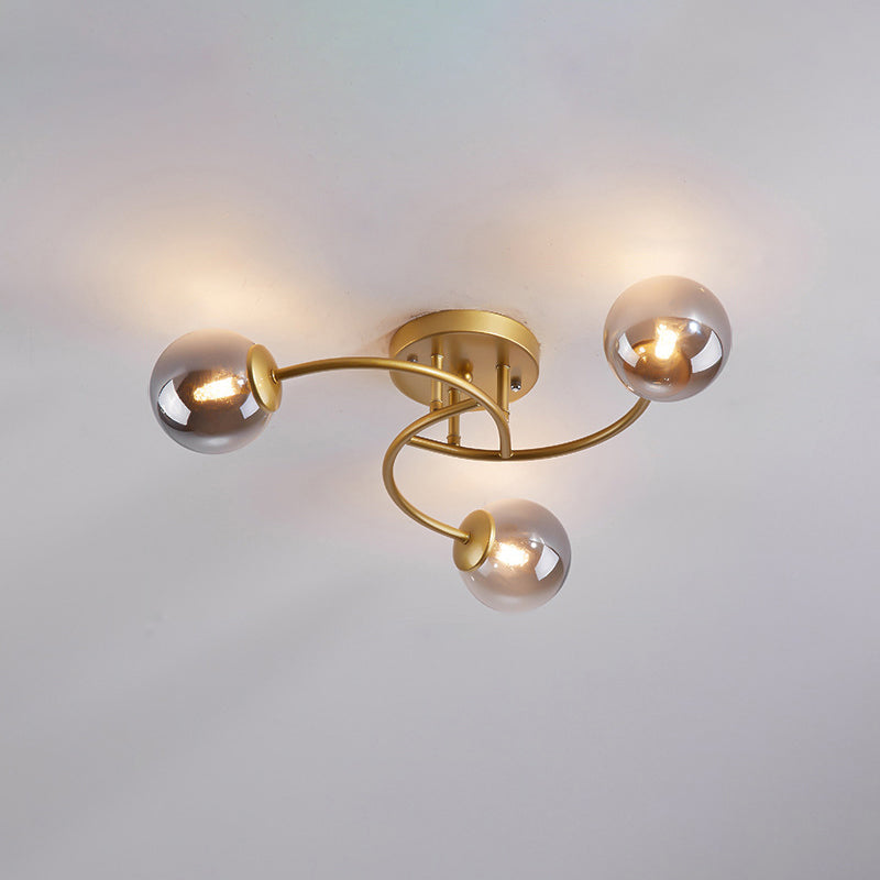 Plafonnier semi-encastré moderne en métal tourbillonné avec abat-jour en boule de verre