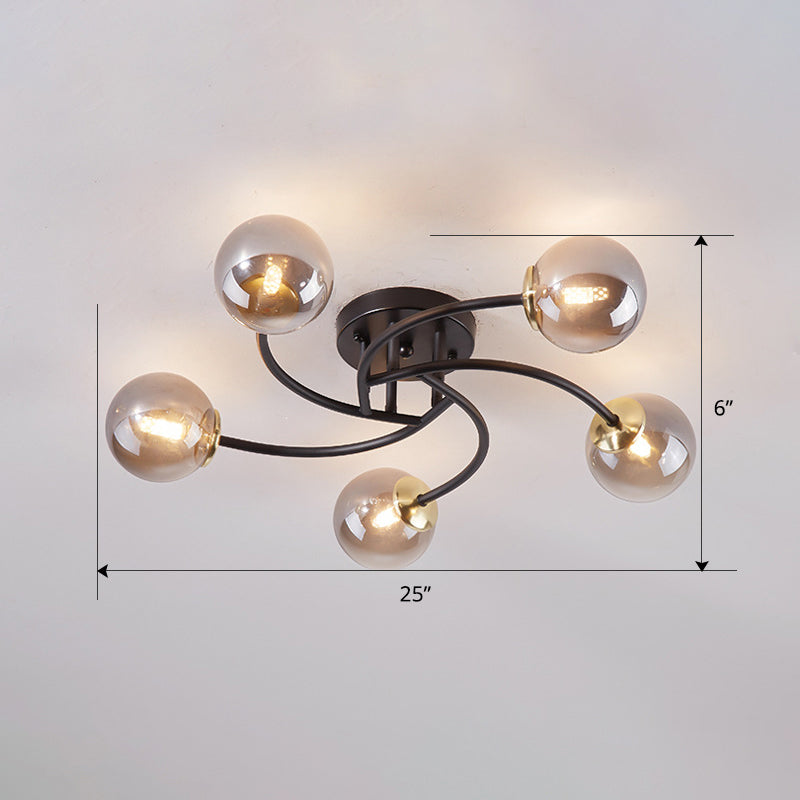 Plafonnier semi-encastré moderne en métal tourbillonné avec abat-jour en boule de verre