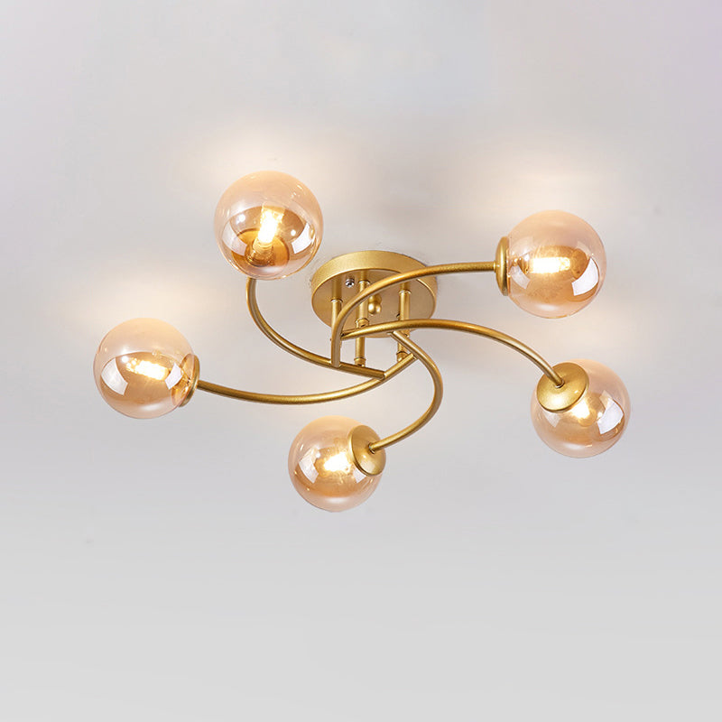 Plafonnier semi-encastré moderne en métal tourbillonné avec abat-jour en boule de verre