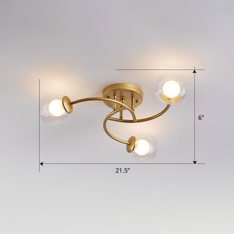 Plafonnier semi-encastré moderne en métal tourbillonné avec abat-jour en boule de verre