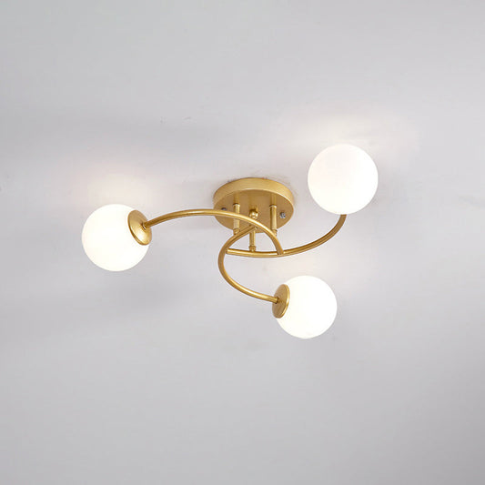 Modern Swirled Metal Semi Flush Ceiling Light with Glass Ball Shade