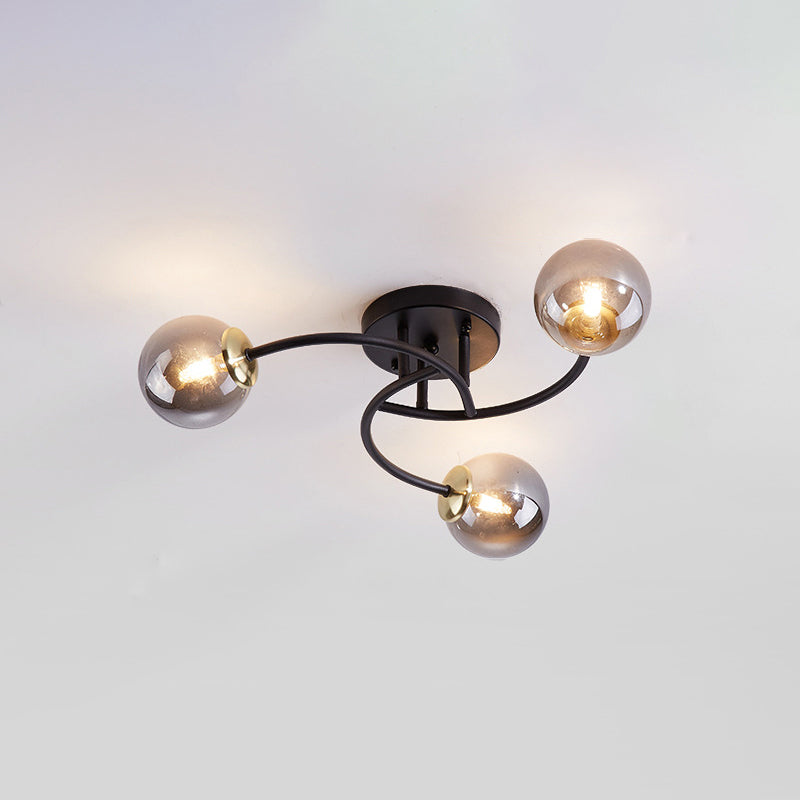 Plafonnier semi-encastré moderne en métal tourbillonné avec abat-jour en boule de verre