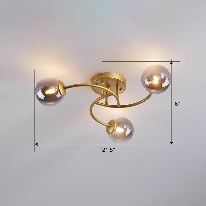 Plafonnier semi-encastré moderne en métal tourbillonné avec abat-jour en boule de verre