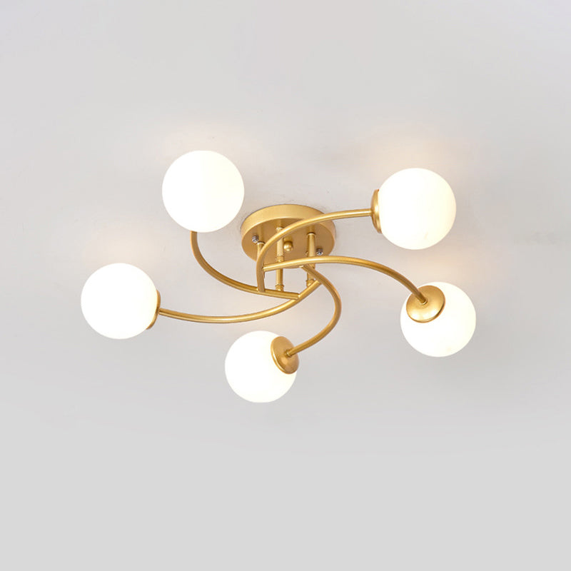 Plafonnier semi-encastré moderne en métal tourbillonné avec abat-jour en boule de verre