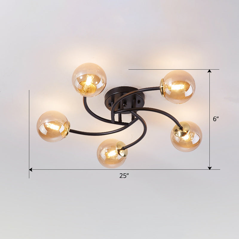 Plafonnier semi-encastré moderne en métal tourbillonné avec abat-jour en boule de verre