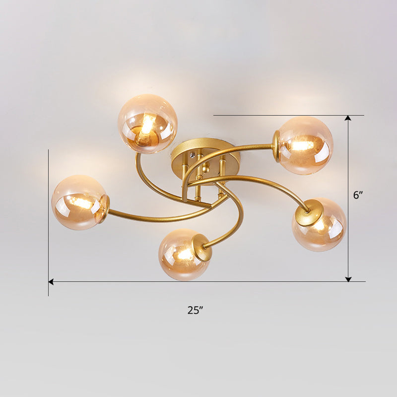 Plafonnier semi-encastré moderne en métal tourbillonné avec abat-jour en boule de verre