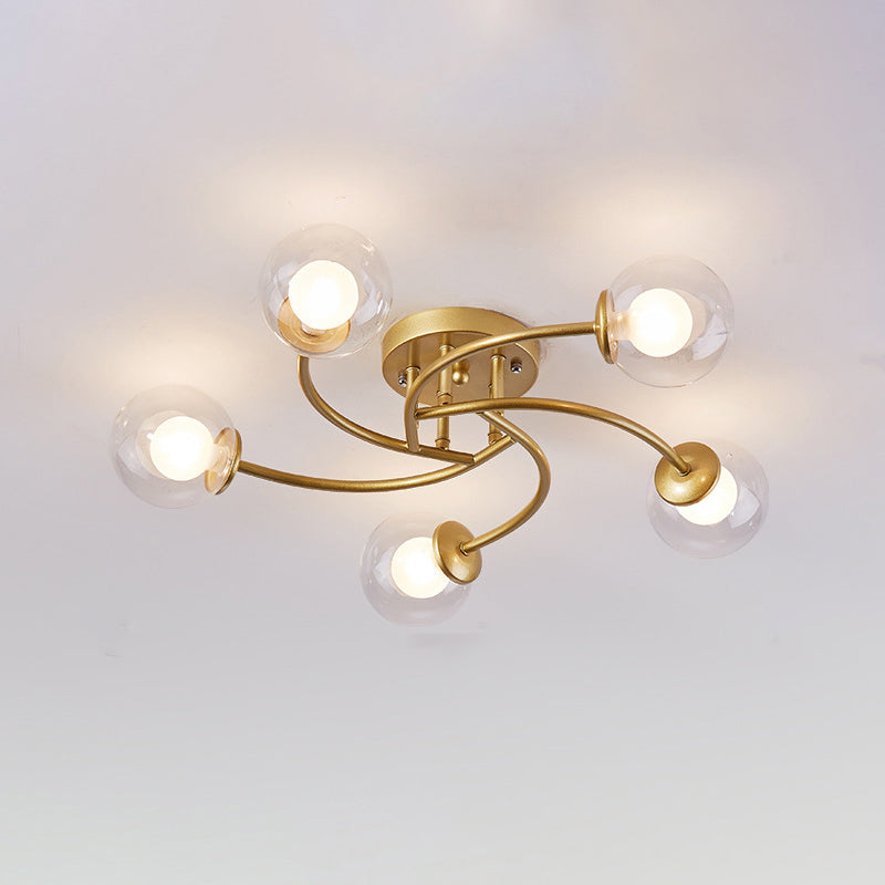 Plafonnier semi-encastré moderne en métal tourbillonné avec abat-jour en boule de verre