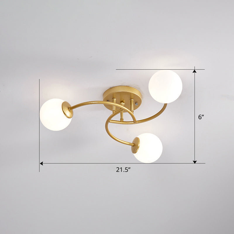 Plafonnier semi-encastré moderne en métal tourbillonné avec abat-jour en boule de verre