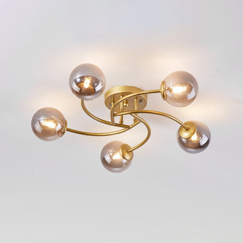 Plafonnier semi-encastré moderne en métal tourbillonné avec abat-jour en boule de verre