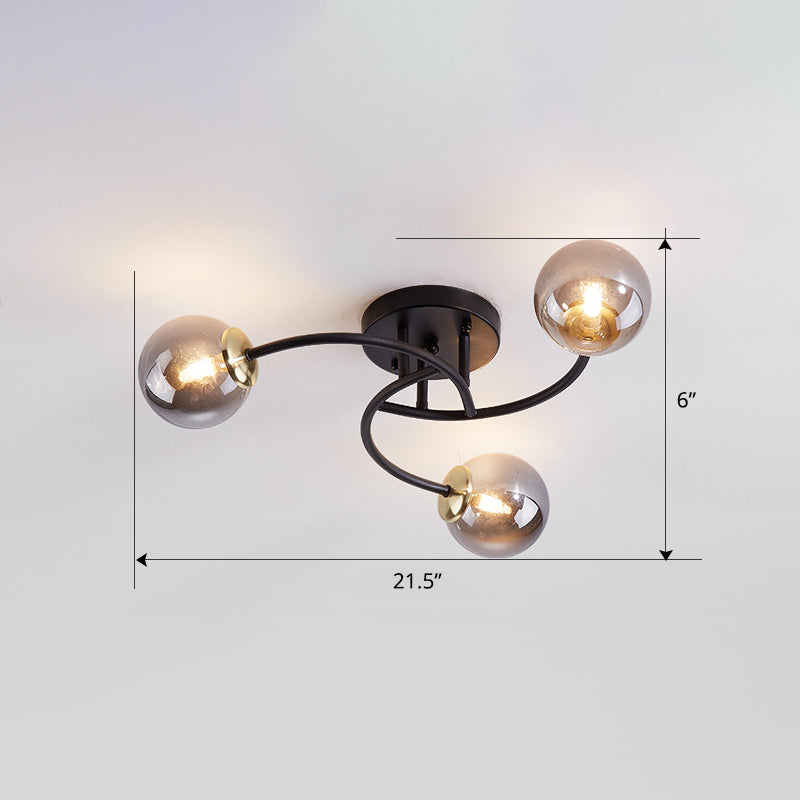 Plafonnier semi-encastré moderne en métal tourbillonné avec abat-jour en boule de verre