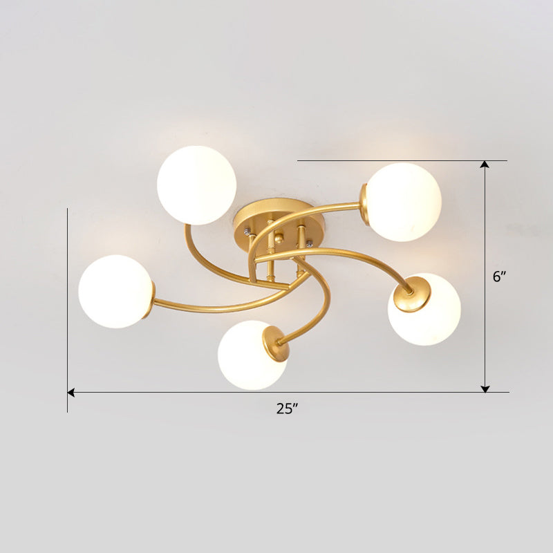 Plafonnier semi-encastré moderne en métal tourbillonné avec abat-jour en boule de verre