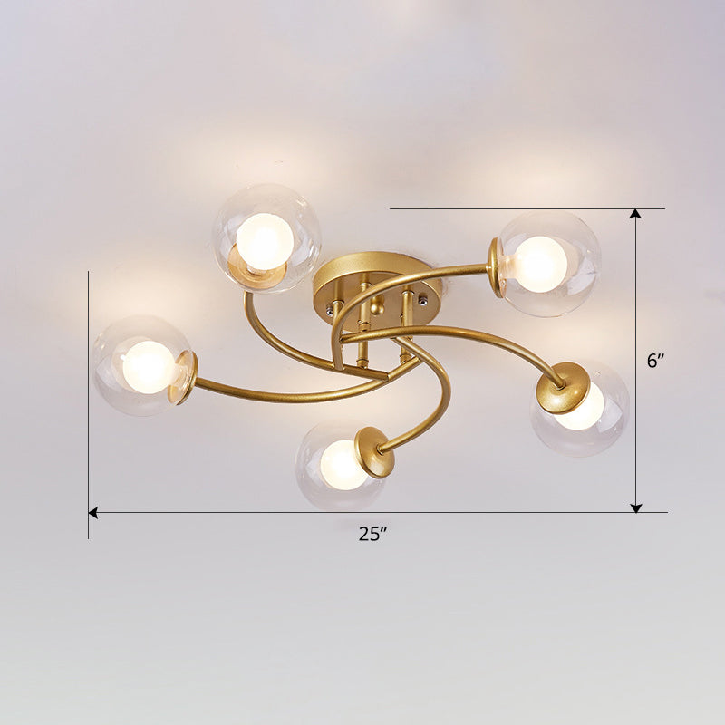 Plafonnier semi-encastré moderne en métal tourbillonné avec abat-jour en boule de verre