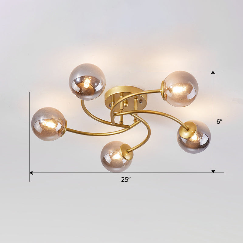 Plafonnier semi-encastré moderne en métal tourbillonné avec abat-jour en boule de verre