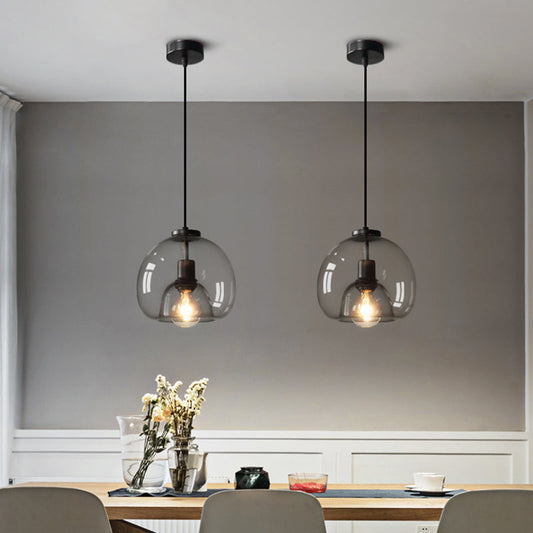 Jade - Modern Hand-Blown Glass Dome Hanging Lamp Minimalist 1-Light Black Pendant Light Fixture over Table