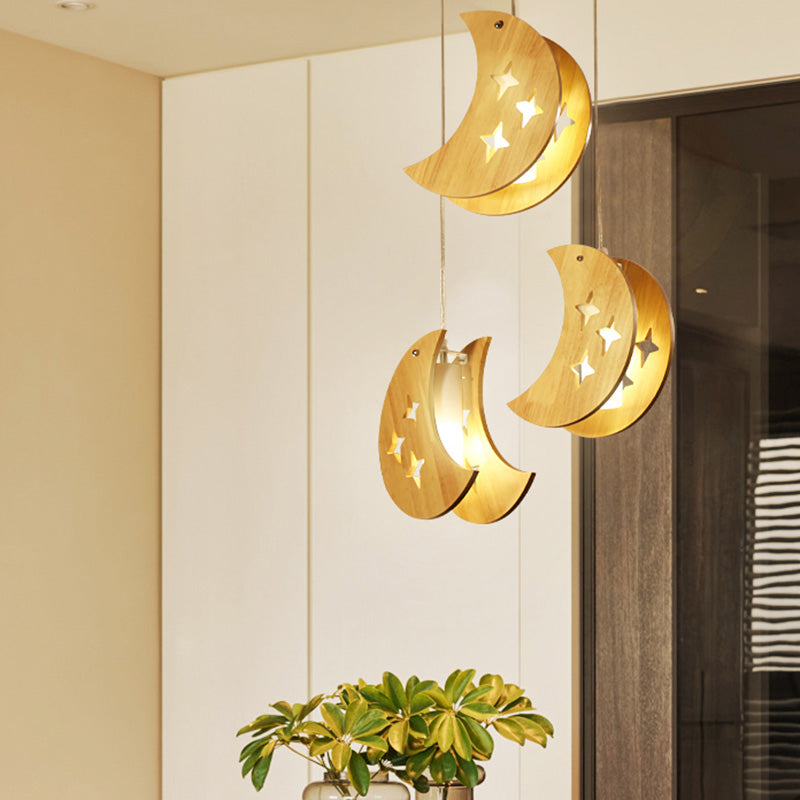 Nordic Beige Wooden Pendant Lamp Elegant Suspended Fixture For Dining Room
