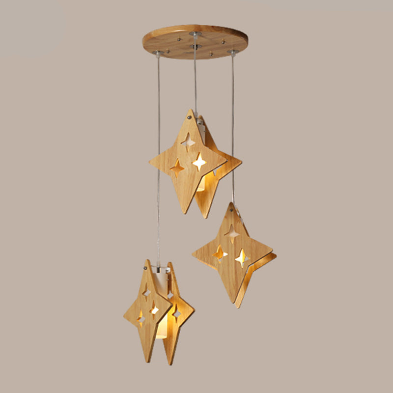Nordic Beige Wooden Pendant Lamp Elegant Suspended Fixture For Dining Room 3 / Wood Star