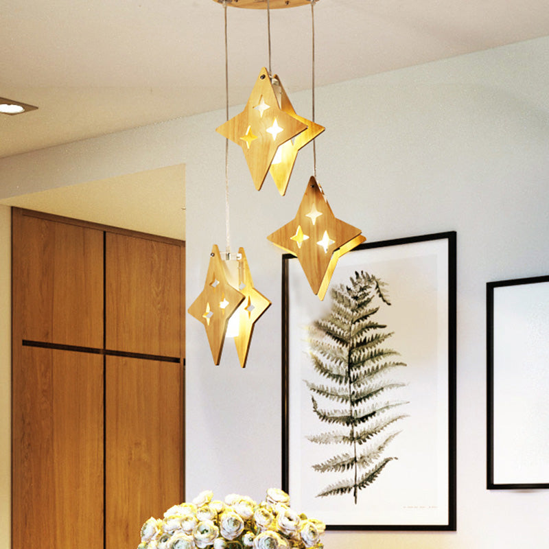 Nordic Beige Wooden Pendant Lamp Elegant Suspended Fixture For Dining Room