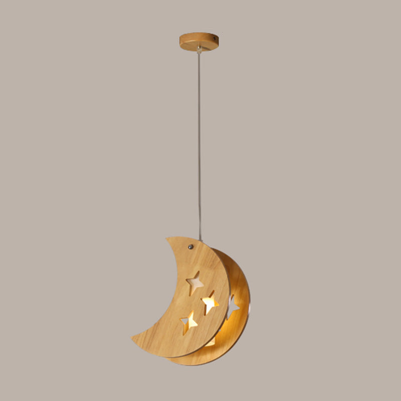 Nordic Beige Wooden Pendant Lamp Elegant Suspended Fixture For Dining Room 1 / Wood Moon