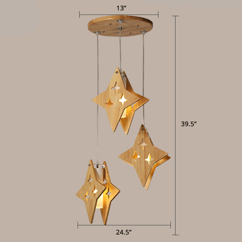 Nordic Beige Wooden Pendant Lamp Elegant Suspended Fixture For Dining Room
