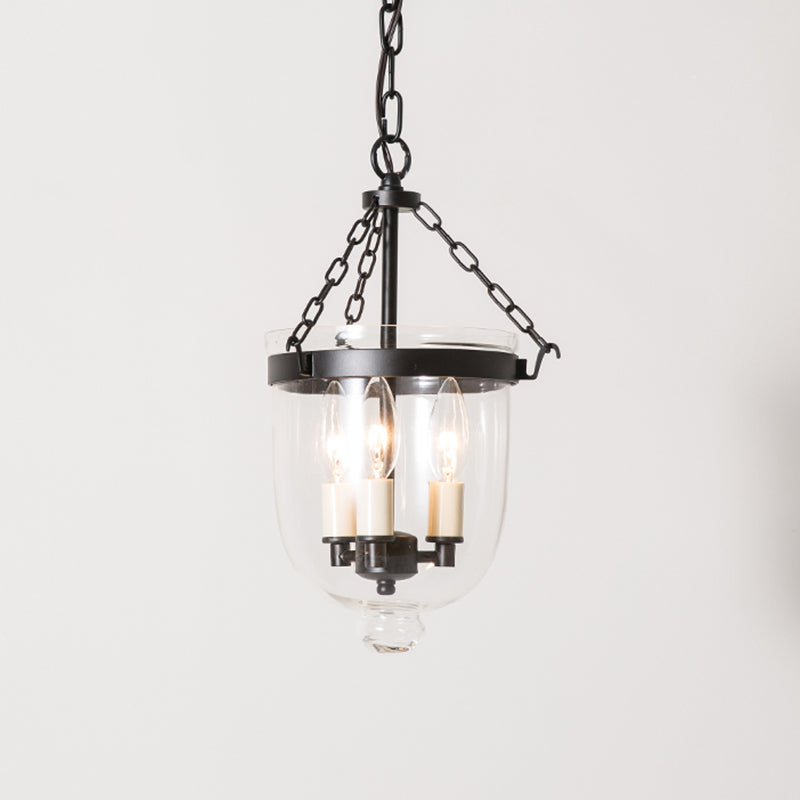 Vintage 3-Light Inverted Cloche Pendant Chandelier with Clear Glass for Living Room