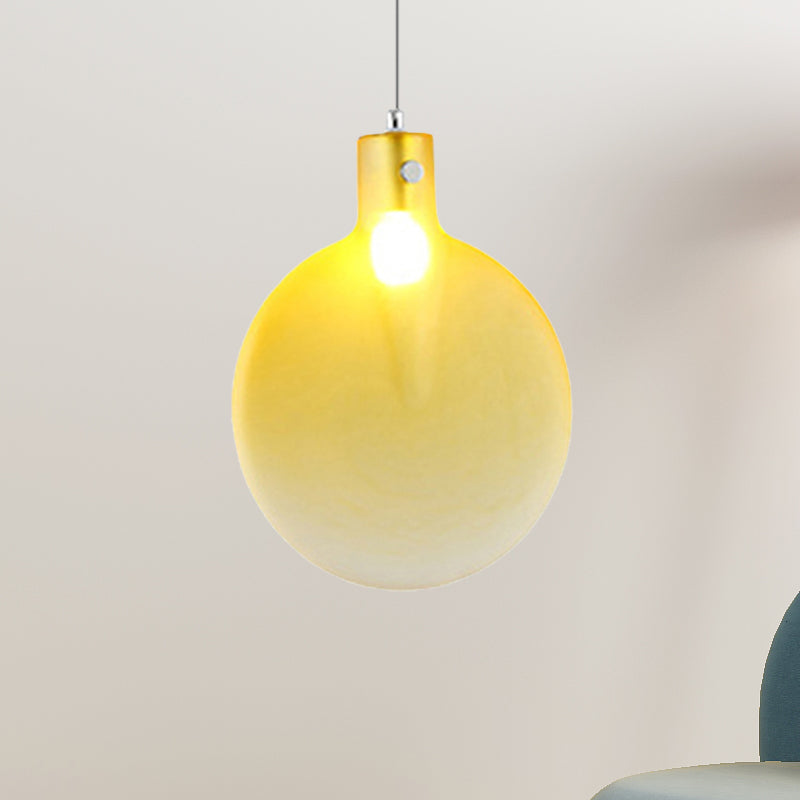 Nordic Sliver Ball Ceiling Light - 1 Light Brown/Green/Yellow Glass Pendant for Living Room
