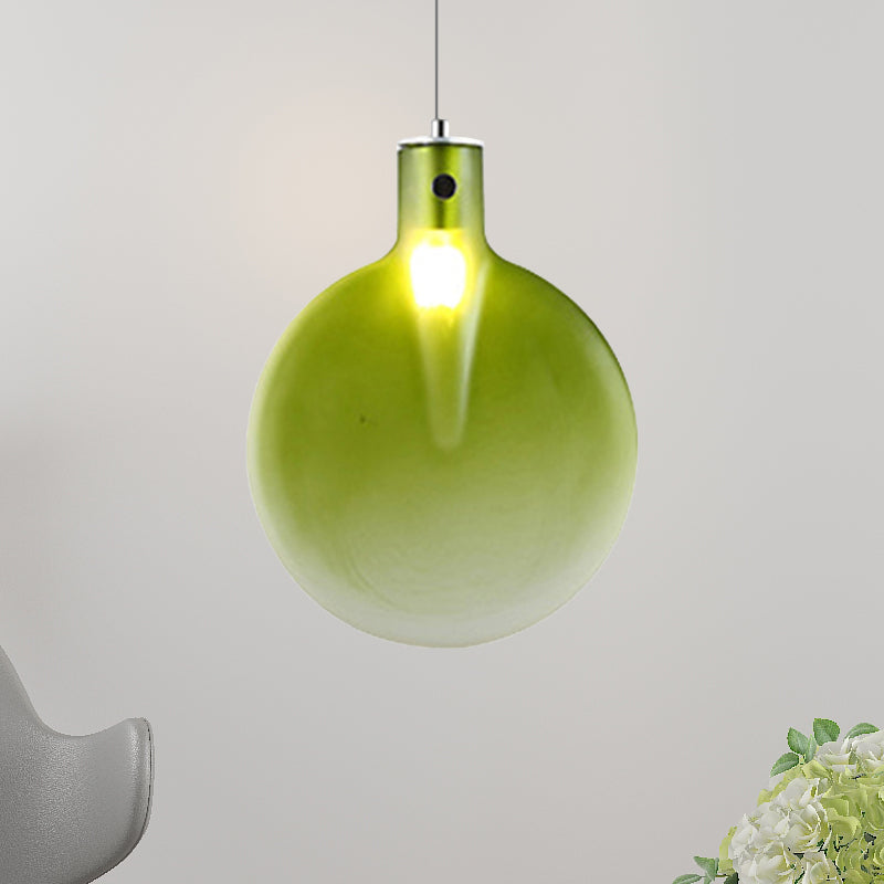 Nordic Sliver Ball Ceiling Light - 1 Light Brown/Green/Yellow Glass Pendant for Living Room