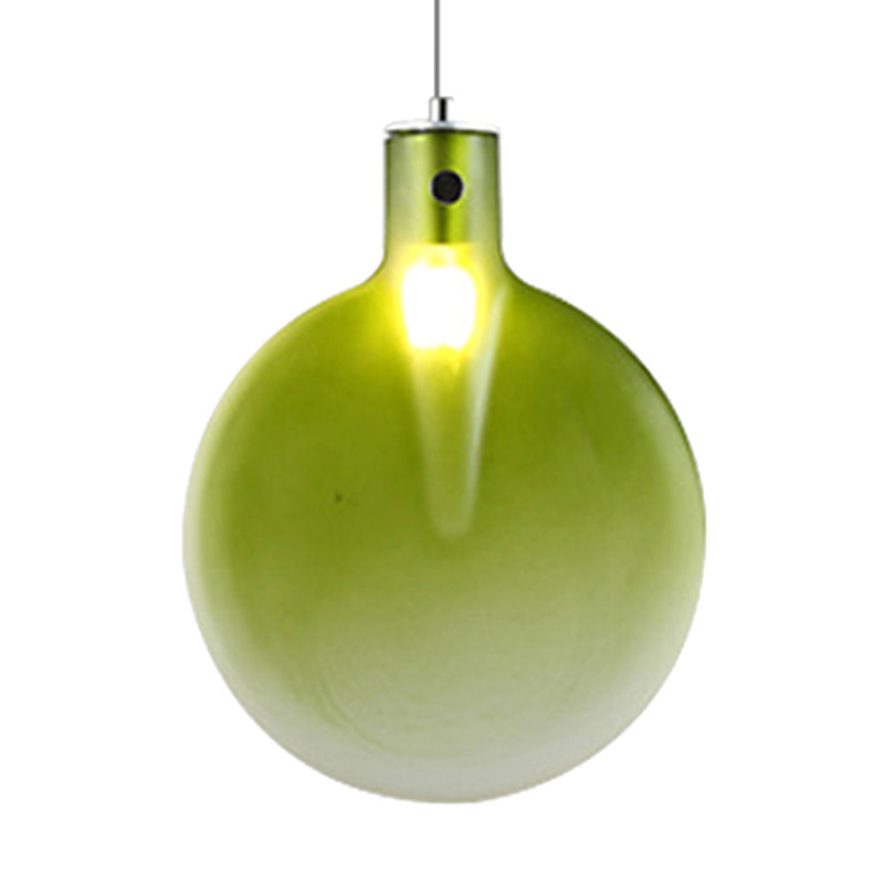 Nordic Glass Suspension Pendant - 1 Light Sliver Ball Hanging Ceiling In Brown/Green/Yellow For