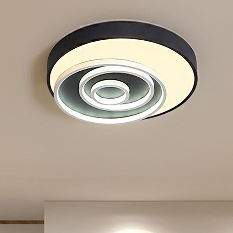 Modern Black LED Flush Mount Bedroom Lamp with Acrylic Circle Shade, 16"/19.5" Wide